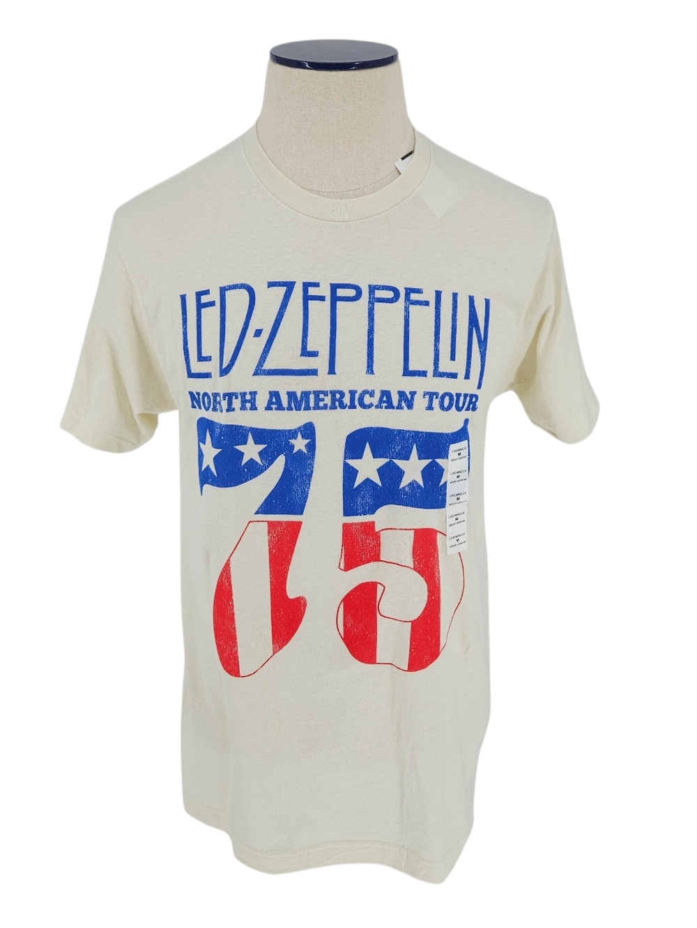 Led Zeppelin USA Band Shirt Ivory Flag Logo Short Sleeve Crew Mens Medium